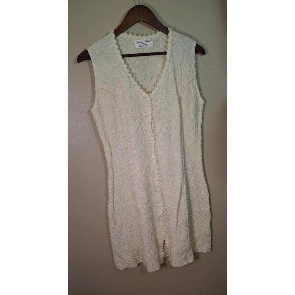 Latin's Hand Cream Knit Cotton Button Front Mini Dress or Vest Sleeveless Peru